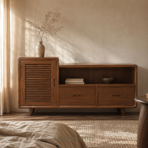 Teak Sideboard in reclaimed teak with two drawers and open storage